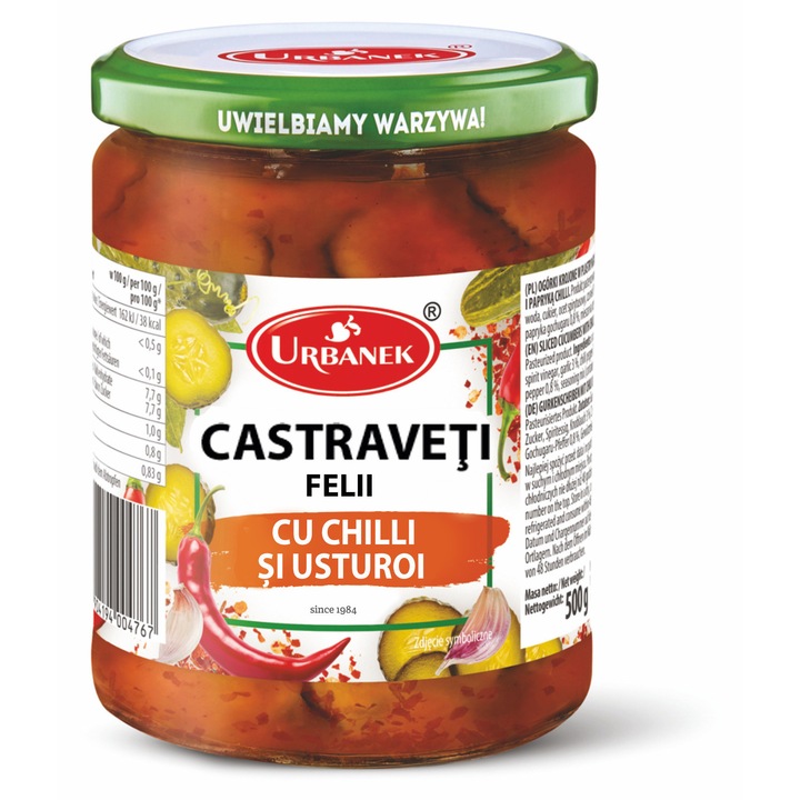 Castraveti felii cu chili si usturoi, URBANEK, 500g