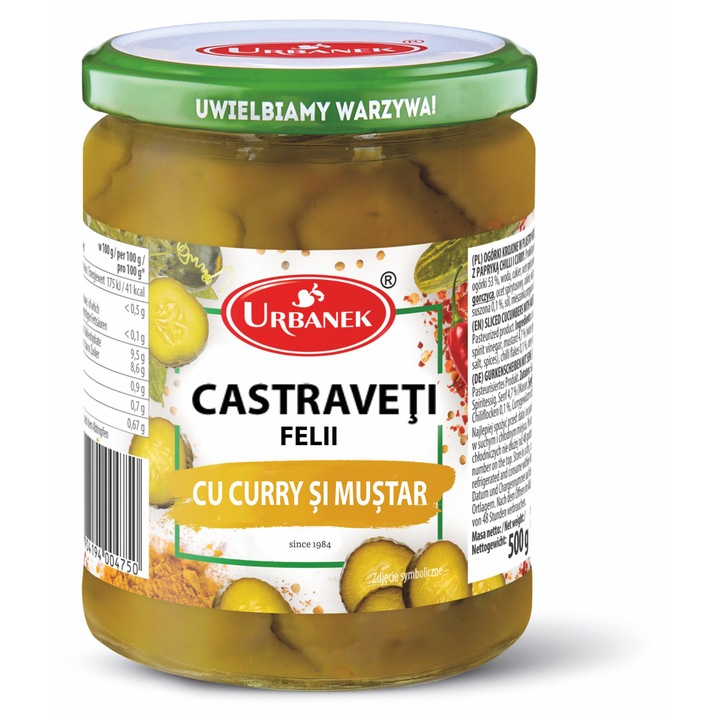 Castraveti felii cu curry si mustar, URBANEK, conserva legume, 500g