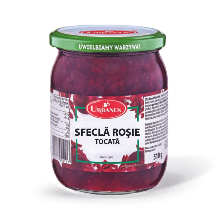 Conservă legume, URBANEK, sfeclă roșie tocată, 510g