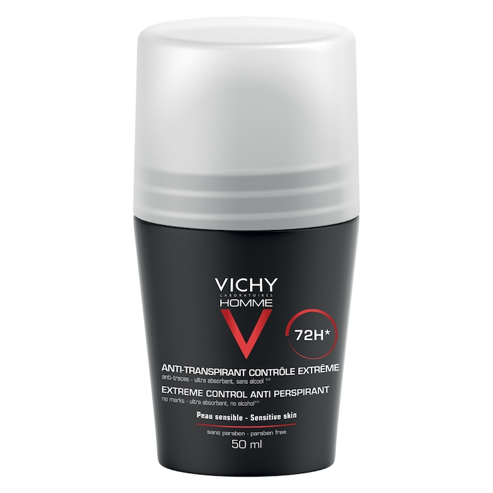 Deodorant roll-on Vichy Homme pentru barbati, cu efect de lunga durata Control Extrem, 72h, 50 ml