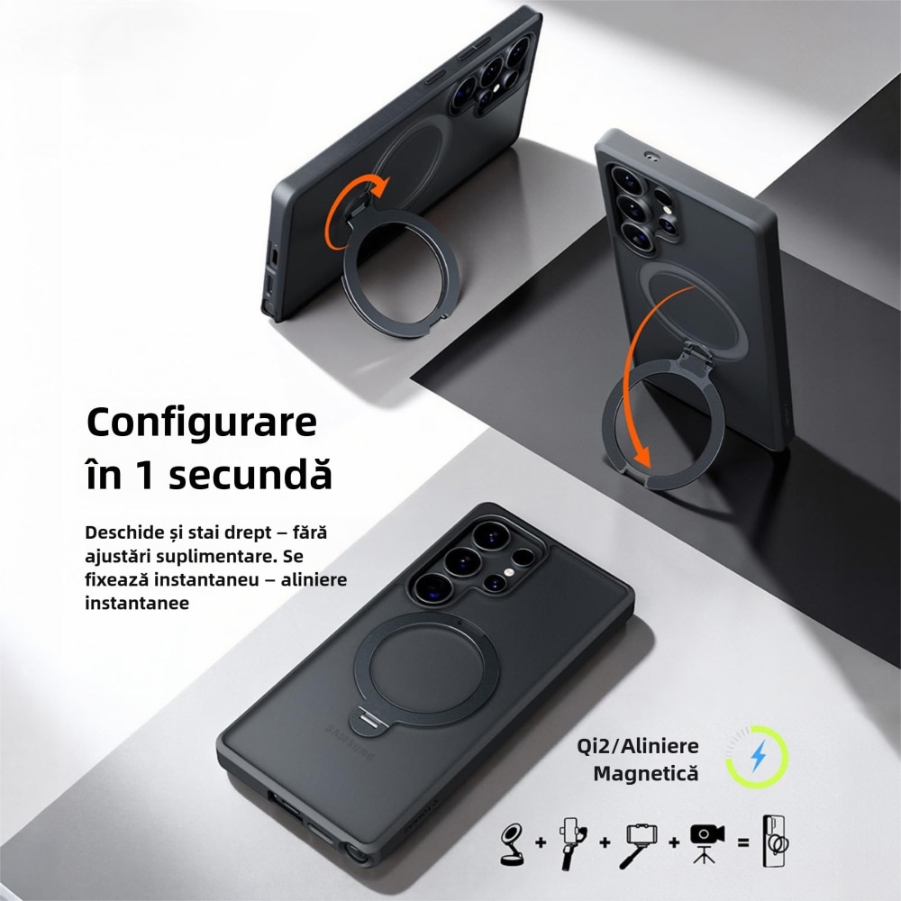 Husa cu MagSafe pentru Samsung Galaxy S26 Ultra 6.9 inch, MOGU Suport Inelar Magnetic, Protectie Militara Impotriva Caderilor, Incarcare Wireless, Anti-ingalbenire, Rezistenta la Socuri, Negru