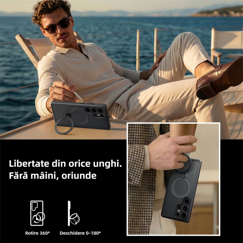 Husa cu MagSafe pentru Samsung Galaxy S26 Ultra 6.9 inch, MOGU Suport Inelar Magnetic, Protectie Militara Impotriva Caderilor, Incarcare Wireless, Anti-ingalbenire, Rezistenta la Socuri, Negru