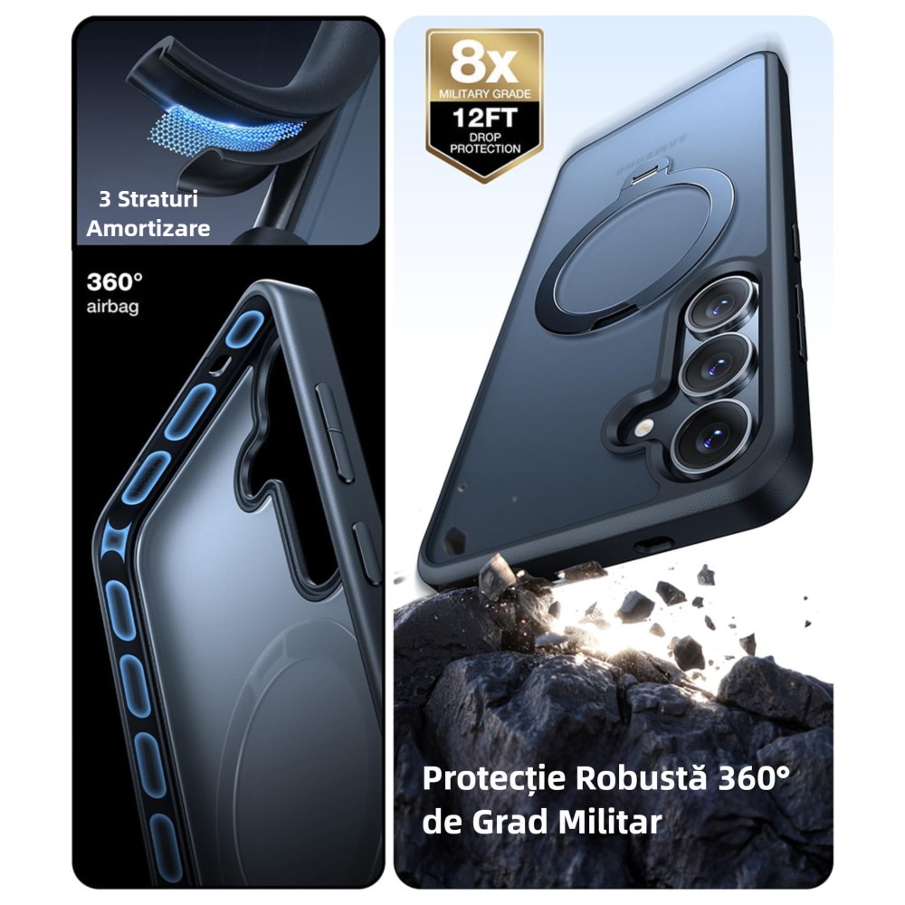 Husa cu MagSafe pentru Samsung Galaxy S26, MOGU Suport Inelar Magnetic, Protectie Militara Impotriva Caderilor, Incarcare Wireless, Inel Rotativ, Anti-ingalbenire, Rezistenta la Socuri, Negru