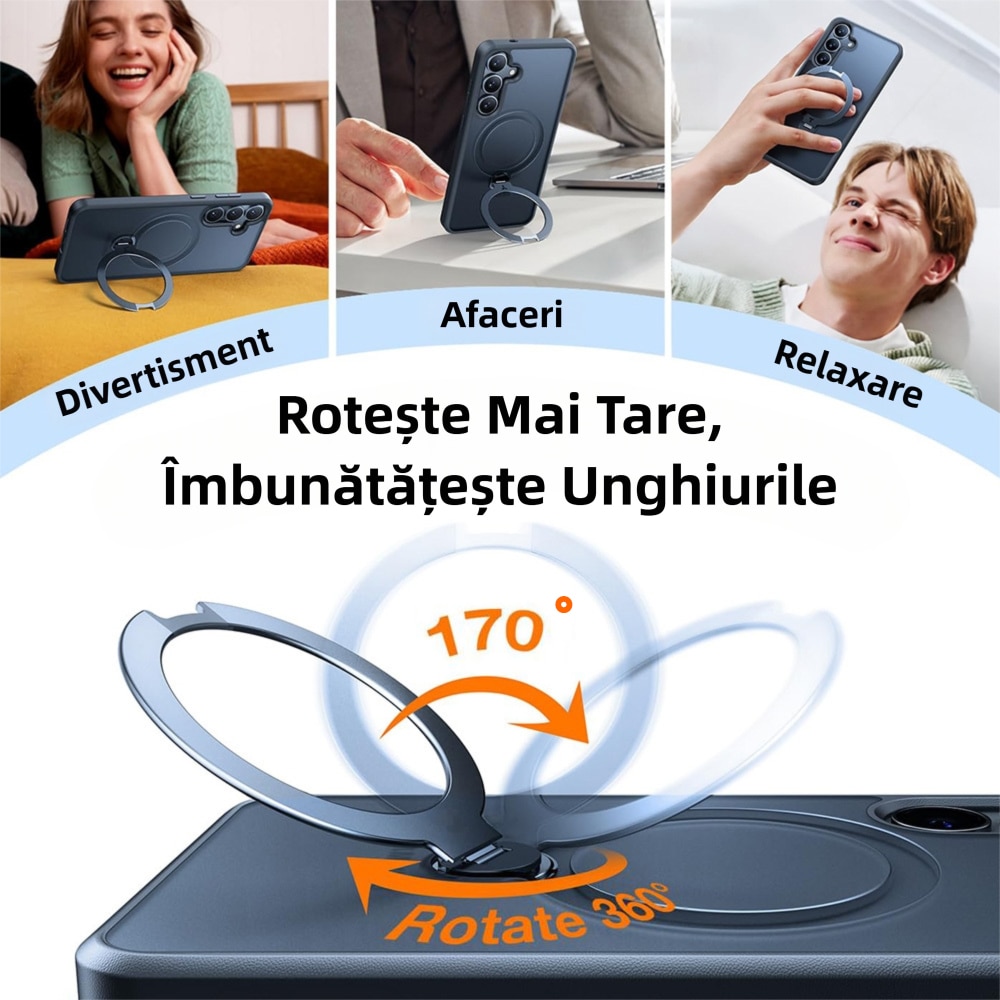 Husa cu MagSafe pentru Samsung Galaxy S26, MOGU Suport Inelar Magnetic, Protectie Militara Impotriva Caderilor, Incarcare Wireless, Inel Rotativ, Anti-ingalbenire, Rezistenta la Socuri, Negru