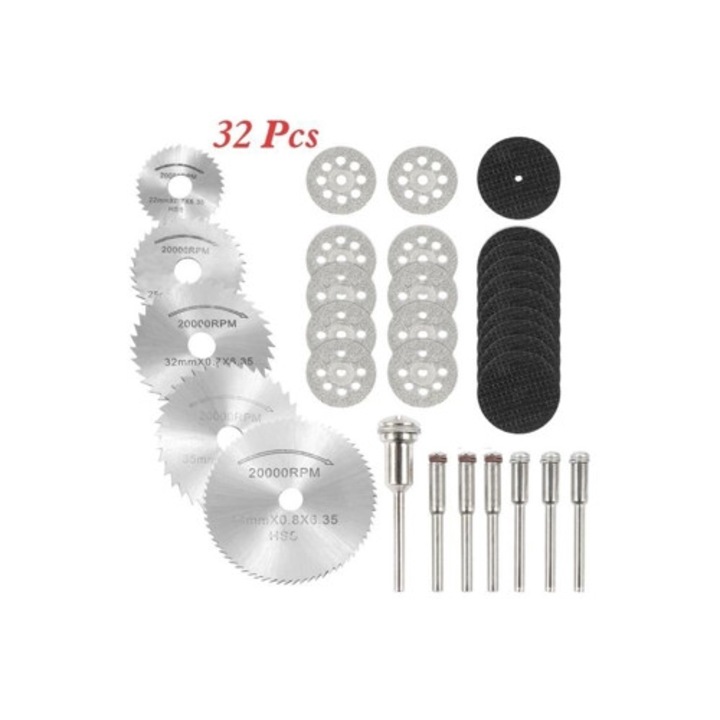 Set 32 discuri HSS pentru gaurit, taiere rasina si diamant, gri