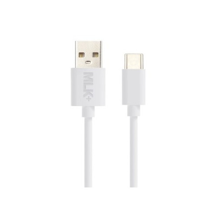 Cablu date si incarcare rapida MLK+, USB la USB-C, 3.0A, 50 cm, Alb