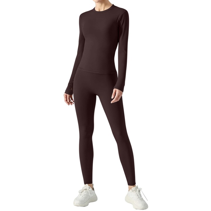 Trening femei REORIA set 2 piese maneca lungă slim fit maro L