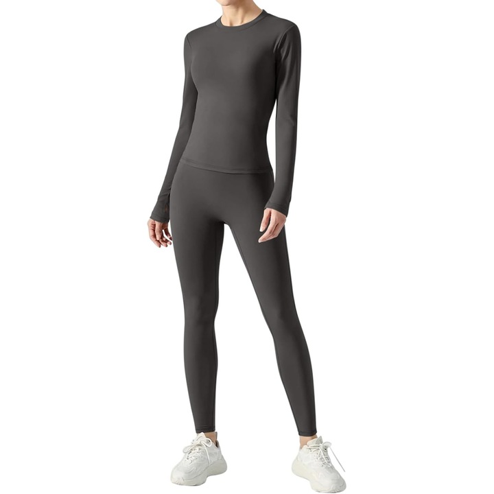 Trening yoga Reoria, set 2 piese, slim fit, gri închis, S