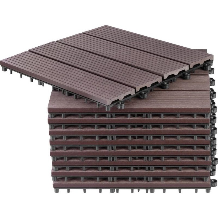 Podea de grădină din plastic, set 9 buc, 31x31cm, maro închis, Strend Pro