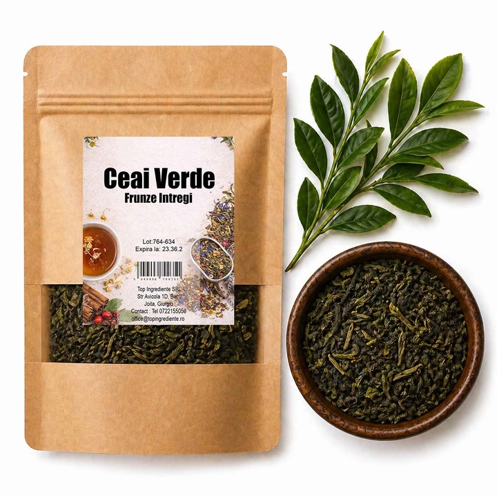 Ceai Verde Frunze Întregi, TOP INGREDIENTE, 250g, Aromă de Plante