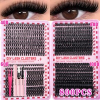 800 buc/Kit extensii gene/Gene individuale/40-100D Lungime mixta/Kit gene DIY cu lipici si penseta/Carte de machiaj usor de aplicat acasa/Reutilizabila/Perfecta pentru machiaj acasa/Calatorii
