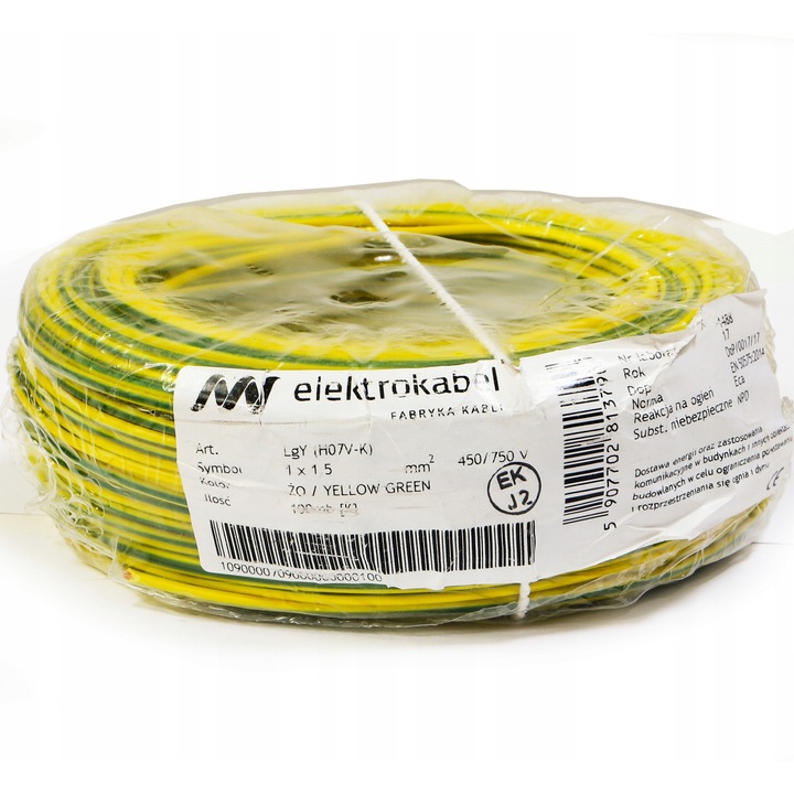 Cabluri electrice H07V-K, MojeLedy, 1,5mm, verde-galben, 100m