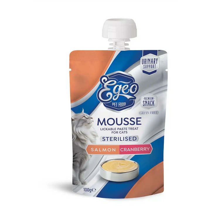Egeo Mousse somon & merișoare, hrana pentru pisici, umedă, 100g, ideală pentru pisoi