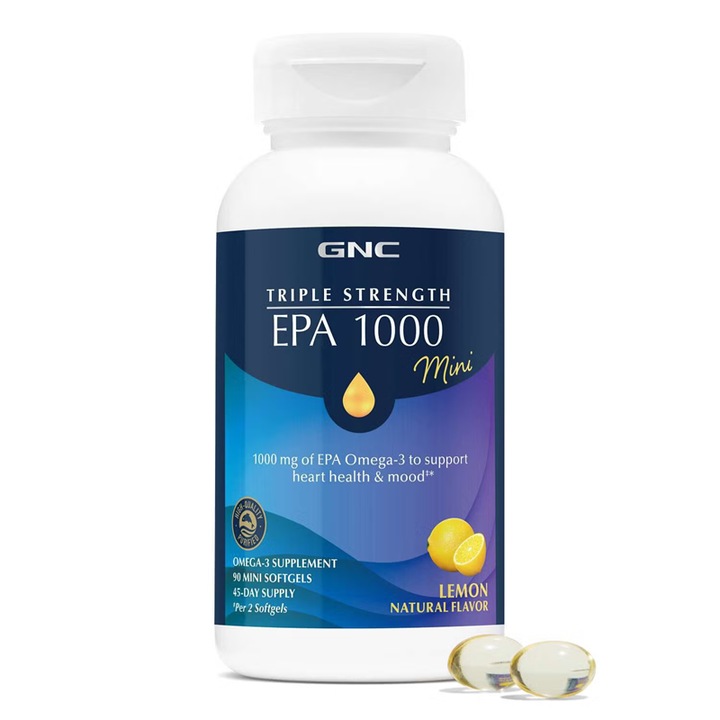 GNC Triple Strength EPA 1000mg mini, Omega-3, aroma naturala de lamaie, 90 cps