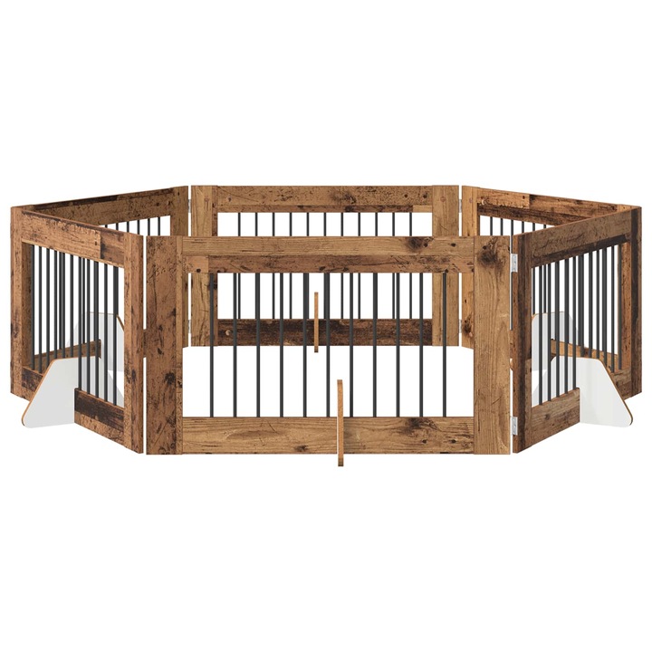 Set Poarta pentru caini cu suporturi 6 pcs vidaXL, Stejar Artizanal