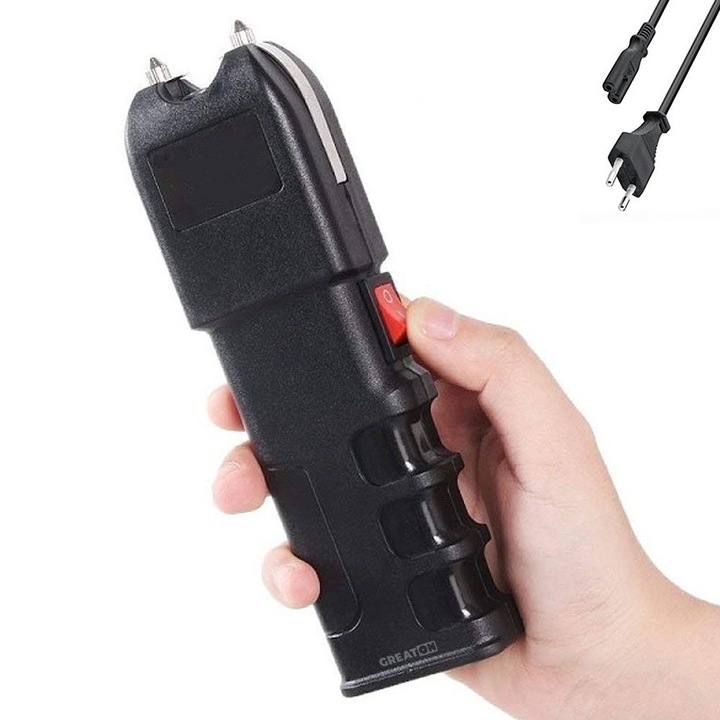 Aparat Soc Electric GREATON, Functie Lanterna Led, 980000W Volt, Ideal pentru Autoaparare, Reincarcabil La Priza, Pentru Buzunar, Negru