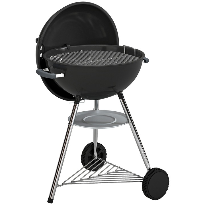 Grila Rotunda, Outsunny, Metal, Otel Inoxidabil, 73 x 65 x 105 cm, Negru