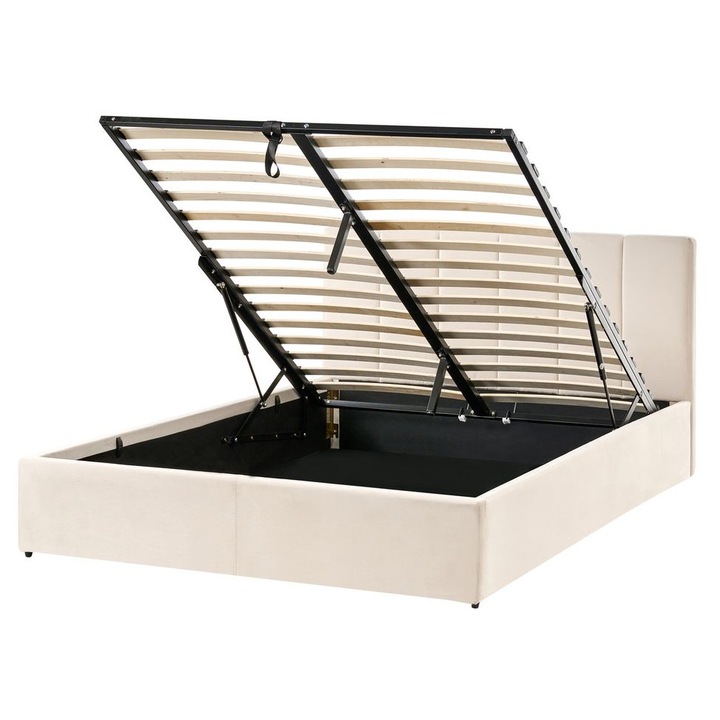 Ágyneműtartós ágy Bársony Dreux 140 x 200 cm Világosbézs