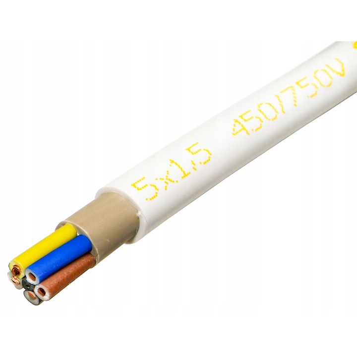 Cabluri electrice MojeLedy, 10m, cablu rotund alb, 5x1,5mm