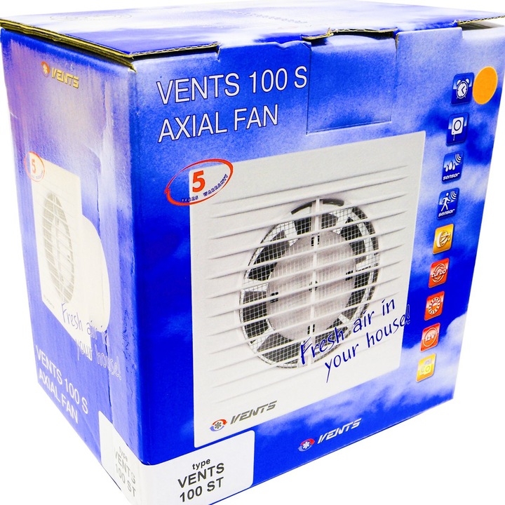 Fürdőszobai ventilátor, MojeLedy, 100ST, időzítővel, fehér, 100mm