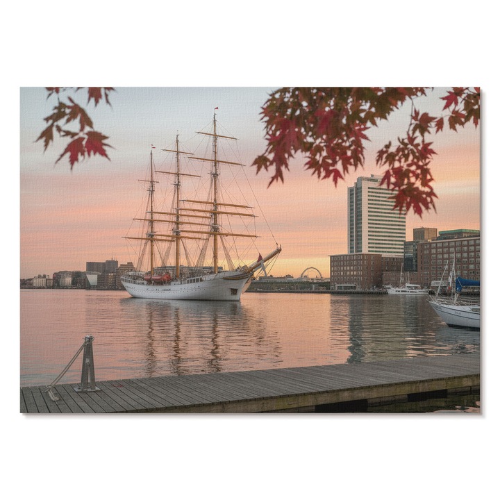 Dekoratív Vászonkép A1, Tulup, Egy vitorláshajó és egy panoráma, Kék, 84 x 59.4 cm, Élénk Színek, Keret nélkül, 010030020390000294638