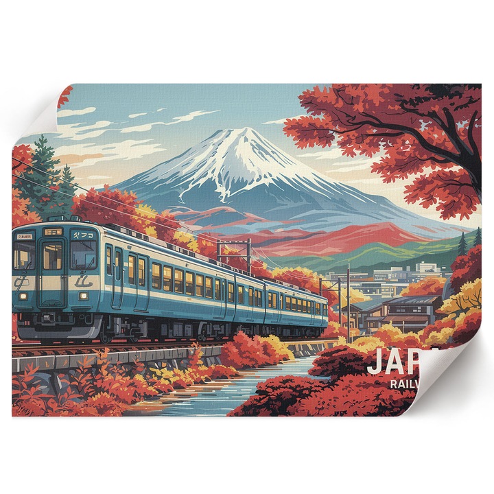 Dekoratív Poszter A1, Wallfluent, Japán tájkép, Kék, 84 x 59.4 cm, Hálószoba és Nappali, Vászonkép, 010030020390000294942