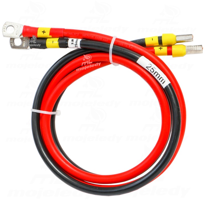 Cablu de 300cm pentru acumulatori si invertoare, MojeLedy, 25mm, rosu, set 2 bucati