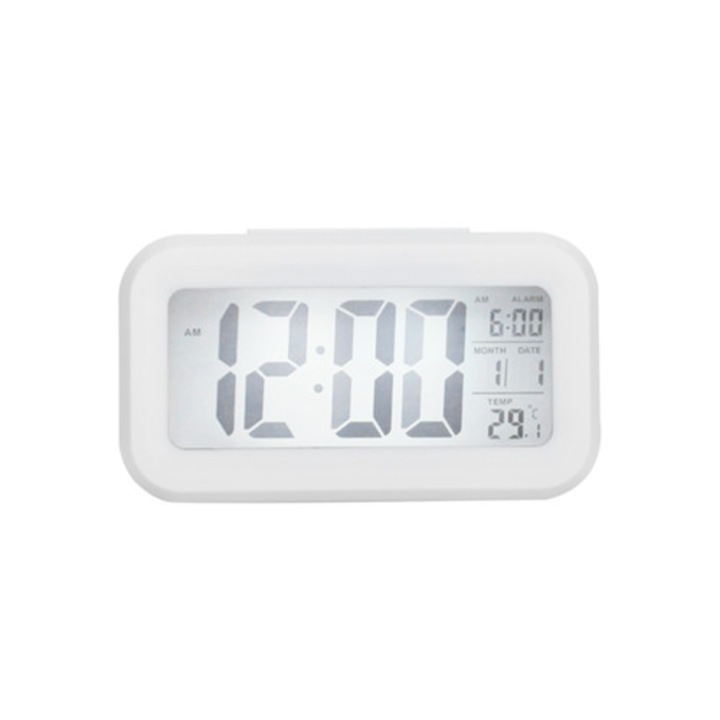 Ceas desteptator digital multifunctional cu lumina de noapte alb