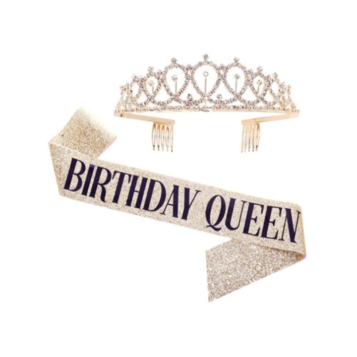Set accesorii petrecere, centura si tiara, auriu cu negru