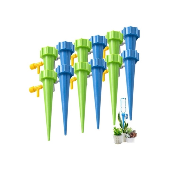 Set 12 picuratoare automate irigare, verde si albastru, control debit lent