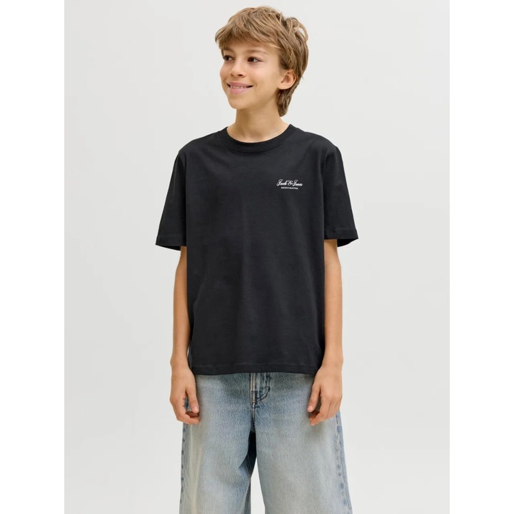 Jack & Jones Tricou din bumbac, baieti, cu decolteu la baza gatului, Negru