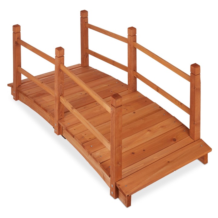 Pod din lemn cu balustrade pentru iaz, Relaxdays, 120x40x60cm