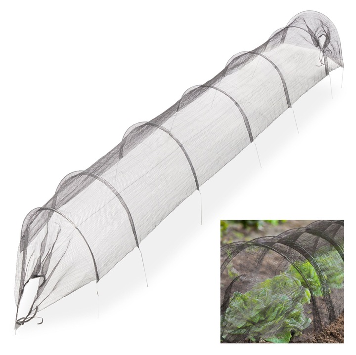 Tunel din plasa pentru protectia culturilor, Relaxdays, 2 tevi incluse, 1,5x1x2m