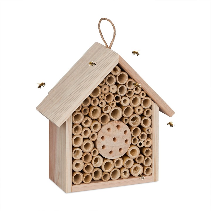 Casuta pentru albine salbatice Relaxdays, lemn si bambus, 30x15cm