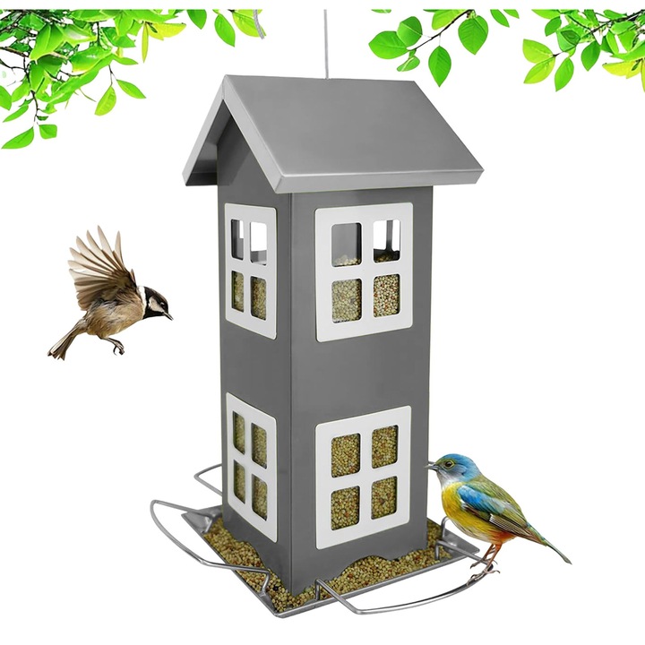 Colivie pentru pasari Relaxdays, metal, design casa, usor de umplut, 20x15x15cm