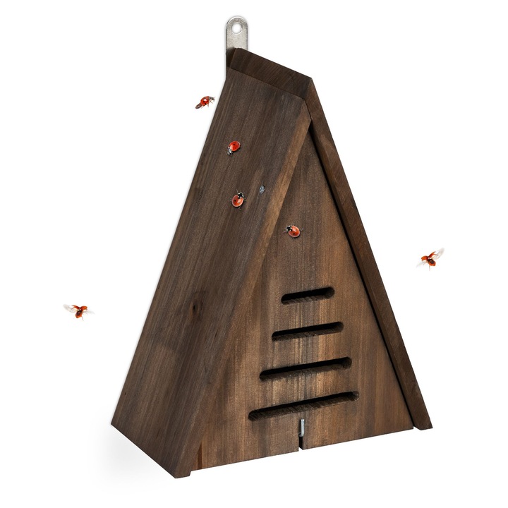 Casuta pentru buburuze, Relaxdays, triangulara, maro, pentru gradina sau balcon