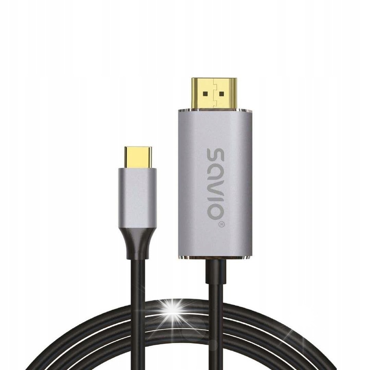 Savio CL-171 USB-C–HDMI kábel, 2m, ezüst, 4096x2160@60Hz felbontás, plug & play