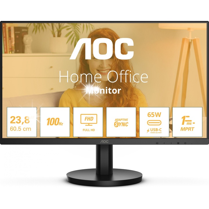 Monitor AOC 23.8", 1920x1080 (FullHD), 100Hz, 4ms, IPS, negru