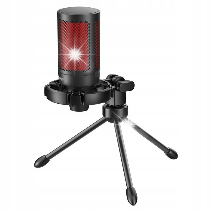 Savio SONAR PRO gaming mikrofon, USB, piros, 135x53mm, pop szűrővel és rezgéscsillapító tartóval
