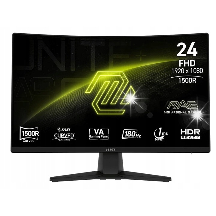 Monitor curbat 23,6" MSI MAG 242C, 1920x1080 FHD, 180Hz, negru, 22x39.4x53.9cm