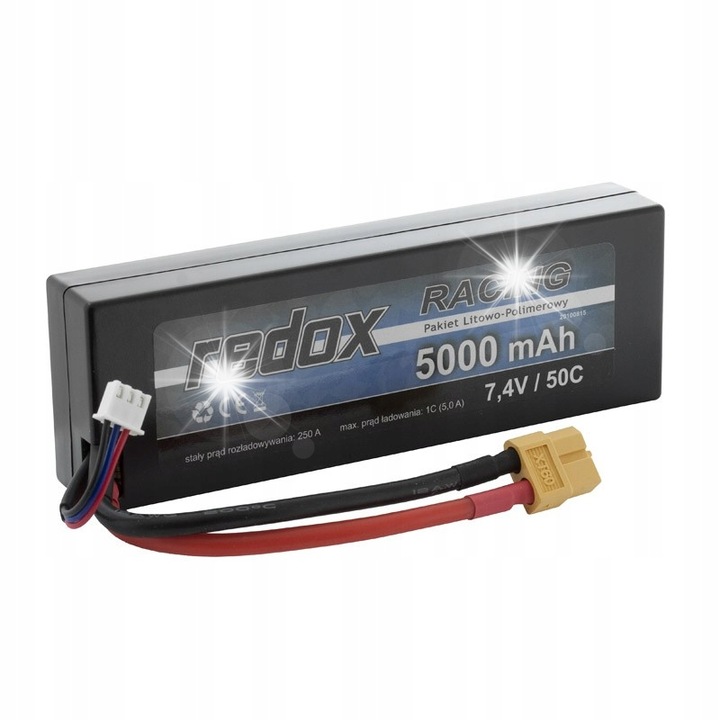 Baterie LiPo 7,4V 5000mAh 50C Redox Hardcase 138x46x23mm