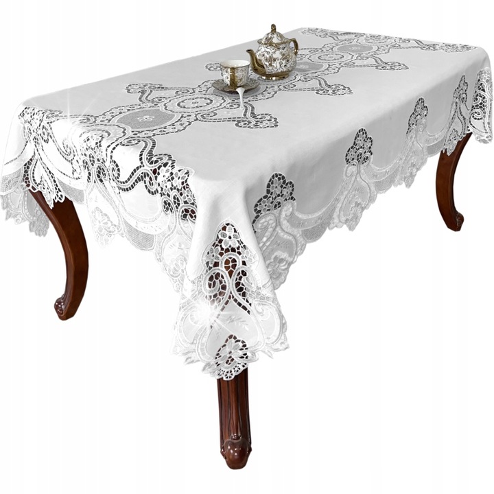 Fete de masa IRYS, obrus alb, 250x140cm, 100% poliester, brodat