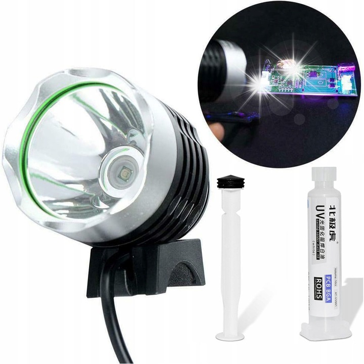 Set soldermaska alba 10ml cu tavita si lampa UV pentru PCB