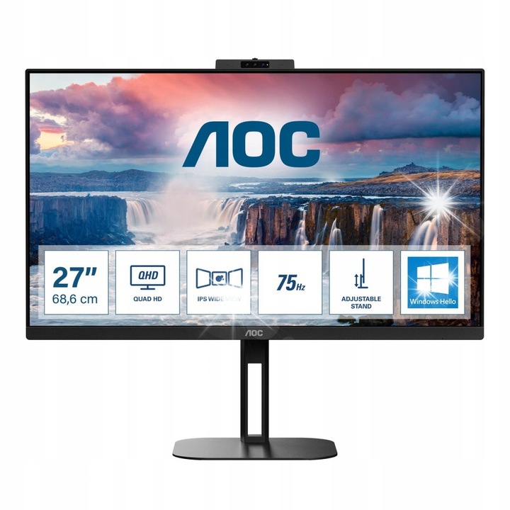 Монитор 27" AOC Q27V5CW/BK, 1920x1080, 75Hz, IPS, черен, с VESA поддръжка