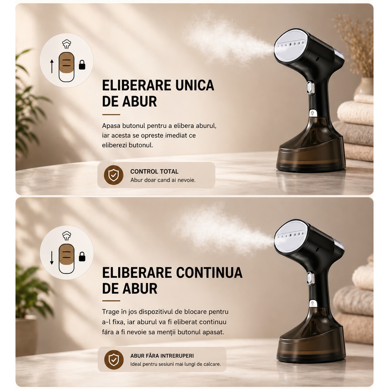 Aparat de calcat vertical cu aburi DEKAYEN®, Aparat de calcat portabil 1600W, Incalzire rapida in 25 secunde, Rezervor 350 ml, eco-friendly, Statie de calcat pentru haine cu perie, manusi termoizolante si husa de transport