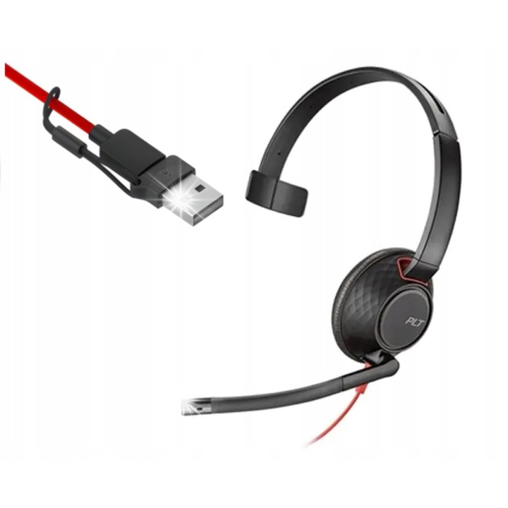 Casti PC Poly Blackwire 5210, conectare USB-C/USB-A si jack 3,5mm, design confortabil, pliabile