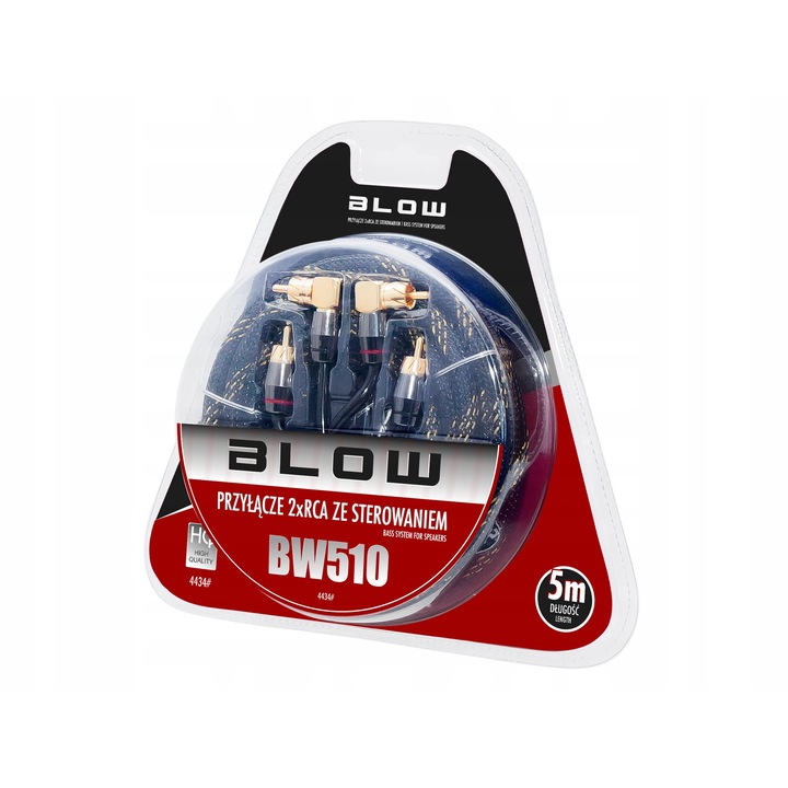 BLOW 2xRCA audio kábelek 5m, fém, rugalmas, fekete/sárga