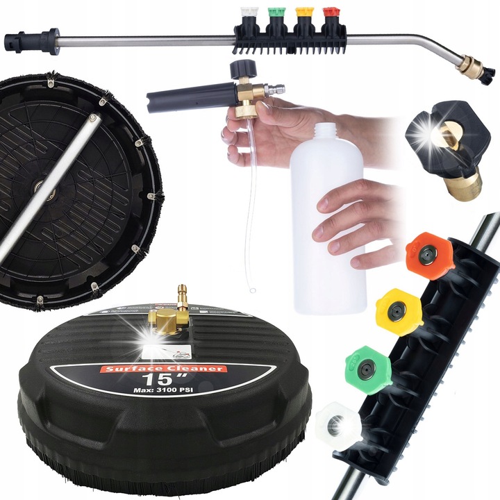 Set Rosfix pentru spalare cu presiune, perie T-Racer 15", lance 1/4" cu 5 duze, spumiera 1000ml