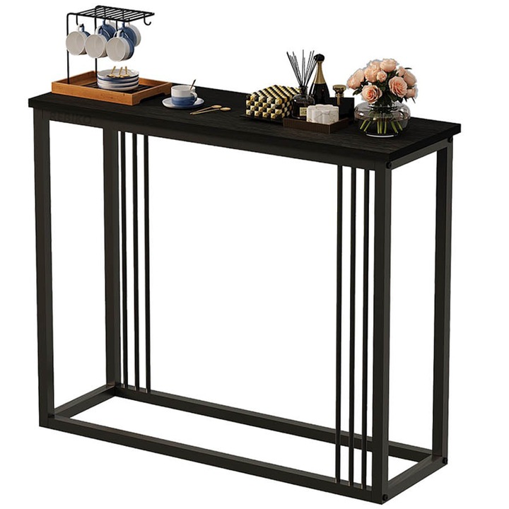 Masă consola Muvu, neagră, 90x30x75cm, multifuncțională, pentru hol sau sufragerie