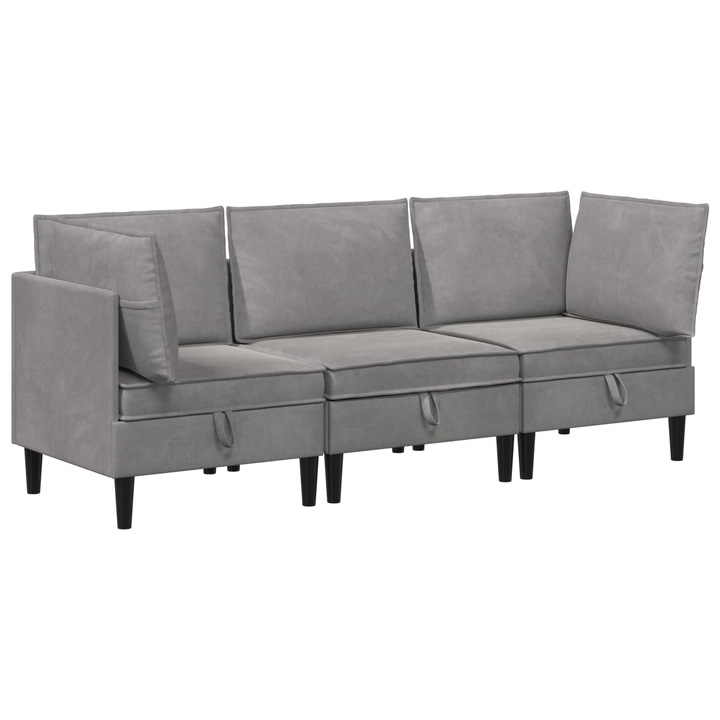 Set de mobilier pentru living 3 pcs vidaXL, Gri deschis Catifea